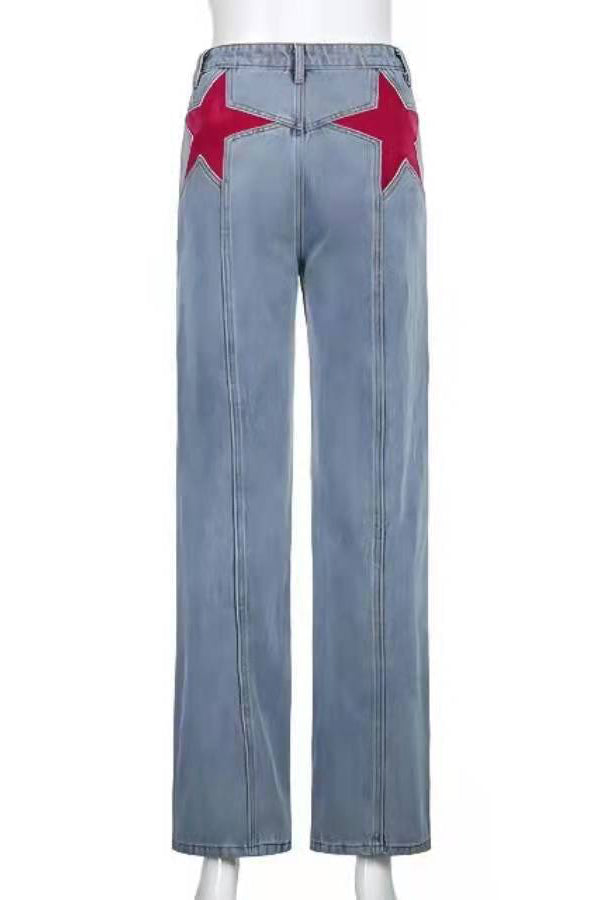 Amora™ Retro Orta Bel Geniş Paça Kot Pantolon