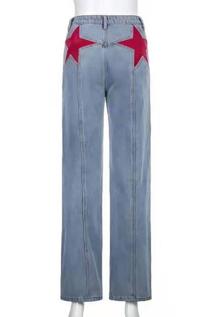 Amora™ Retro Orta Bel Geniş Paça Kot Pantolon