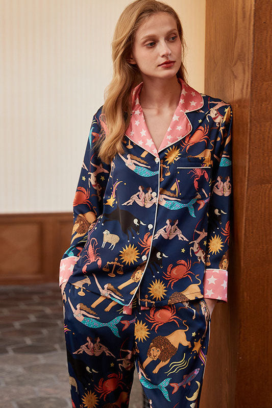 Amora™ Mavi Takımyıldız Uzun Kollu Pijama Seti