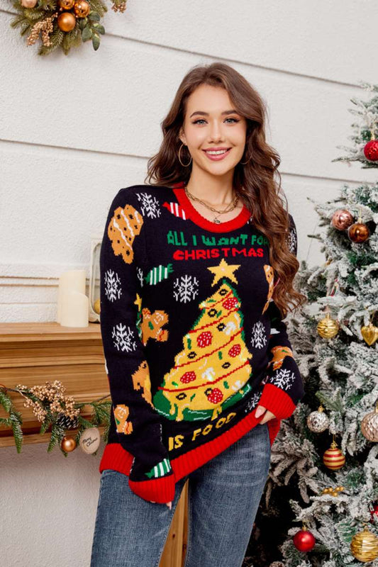 Amora™ Günlük Bisiklet Yaka İşlemeli Noel Ağacı Kazak