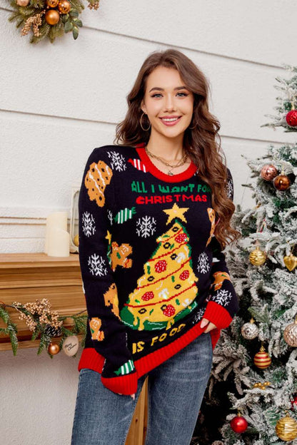 Amora™ Günlük Bisiklet Yaka İşlemeli Noel Ağacı Kazak