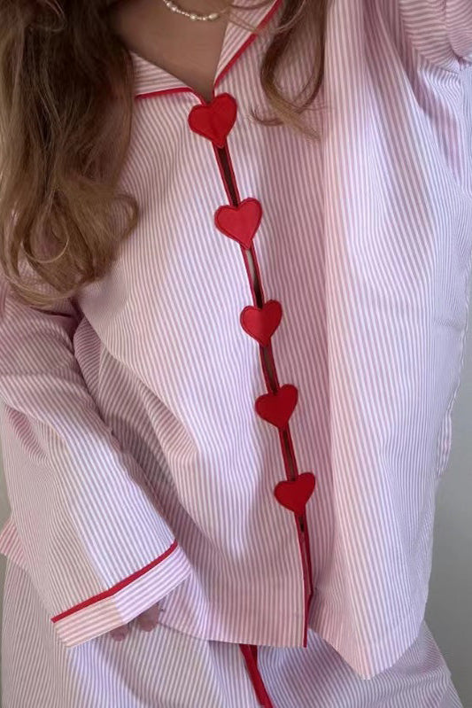 Amora™ Pembe Çizgili Kalp Pijama Takımı