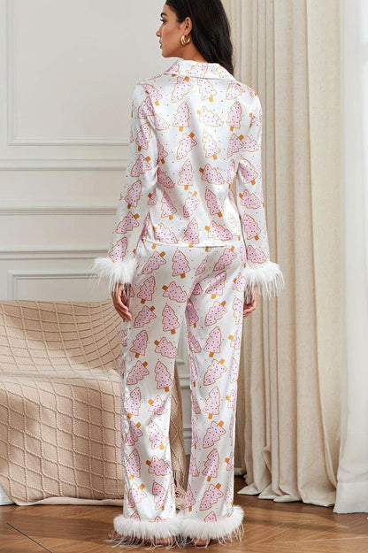 Amora™ Noel Çelengi ve Devekuşu Tüyü Pijama Takımı