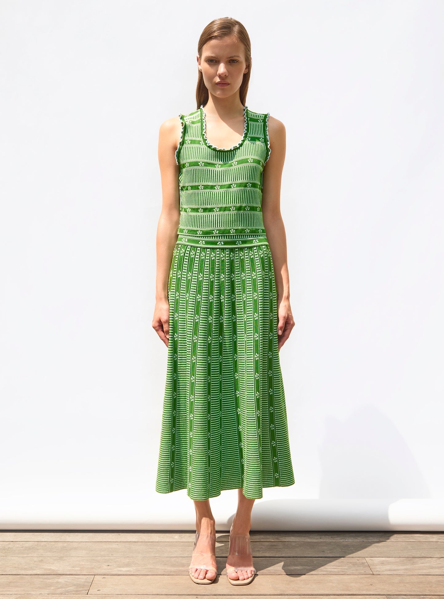 Amora™ Green Floral Jacquard Skirt