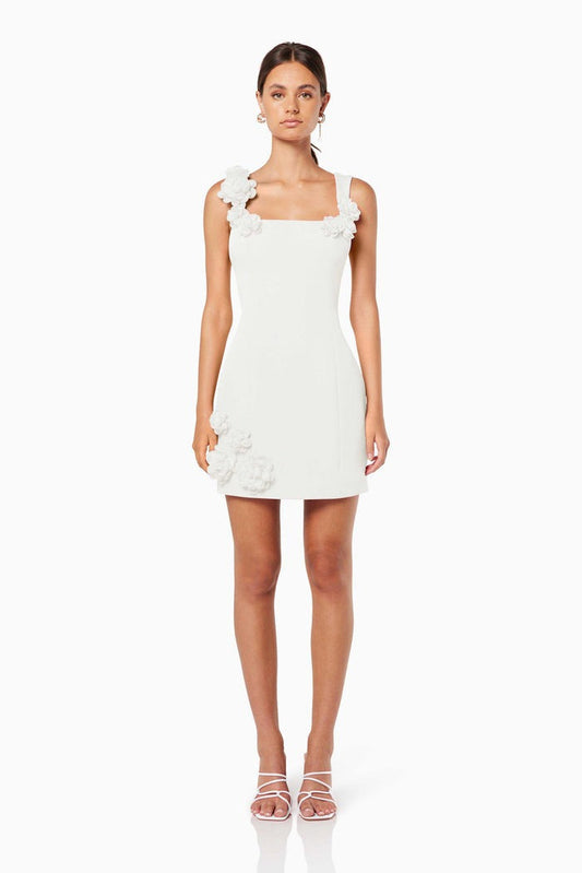 Amora™ Solid Color 3D Floral Strap Mini Dress