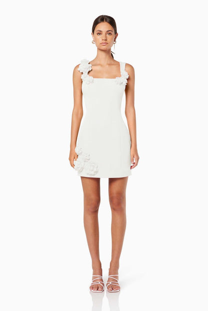 Amora™ Solid Color 3D Floral Strap Mini Dress