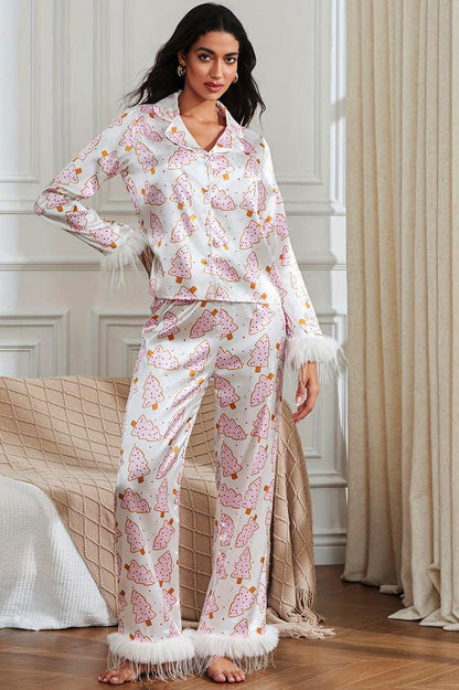 Amora™ Noel Çelengi ve Devekuşu Tüyü Pijama Takımı