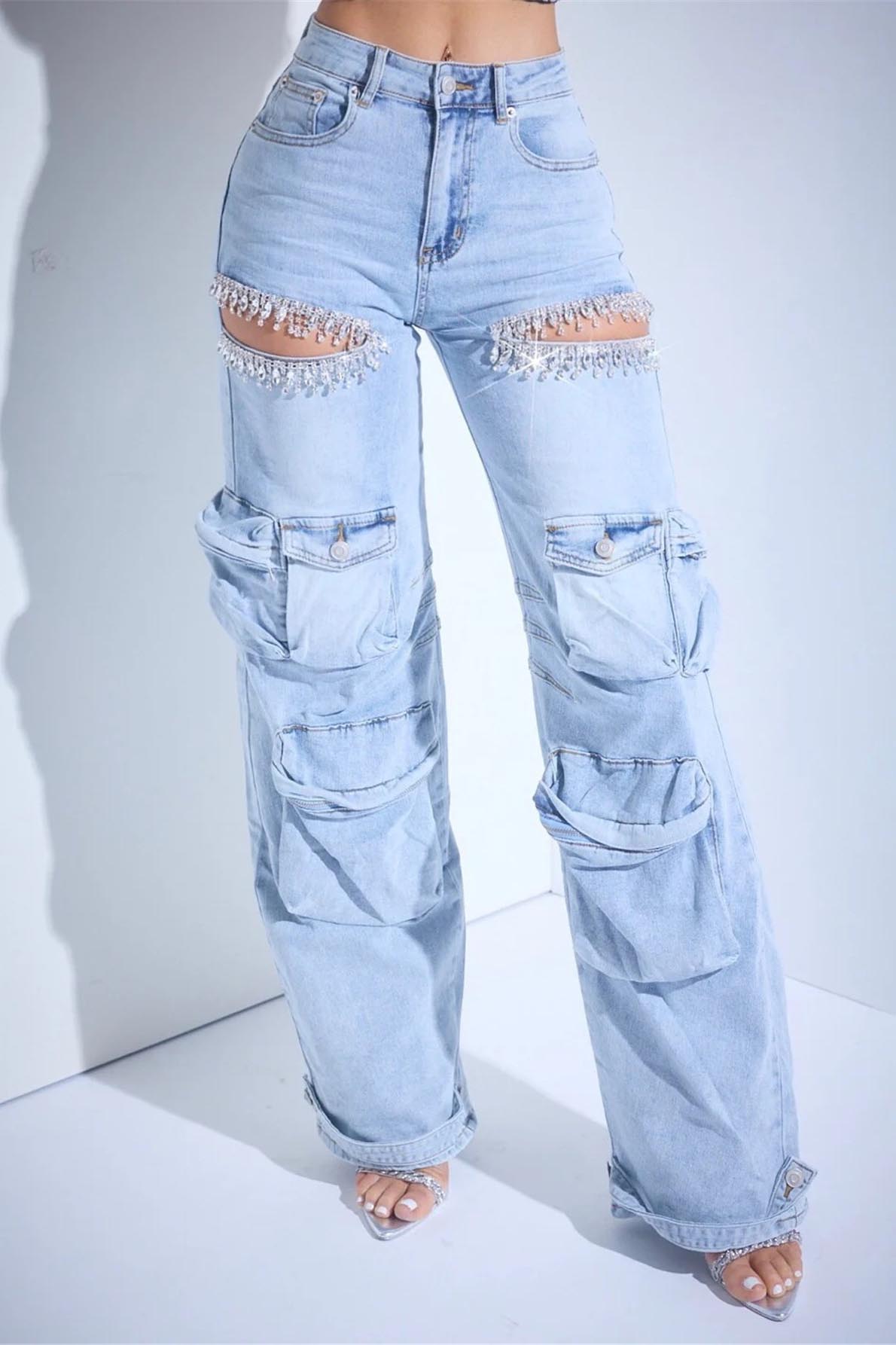 Amora™ Kesik Taşlı Kargo Jeanler