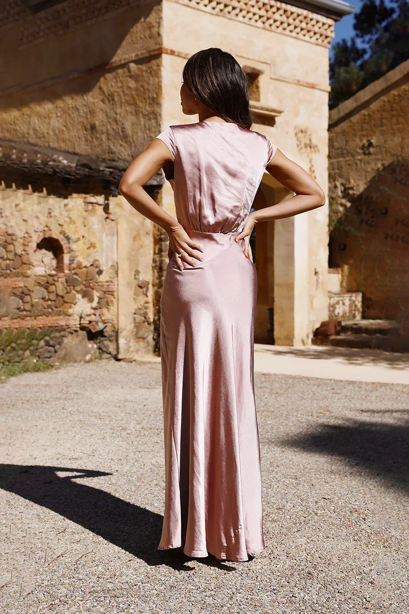 Amora™ Selma Uzun Elbise - Toz Pembe