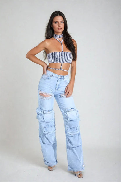 Amora™ Kesik Taşlı Kargo Jeanler