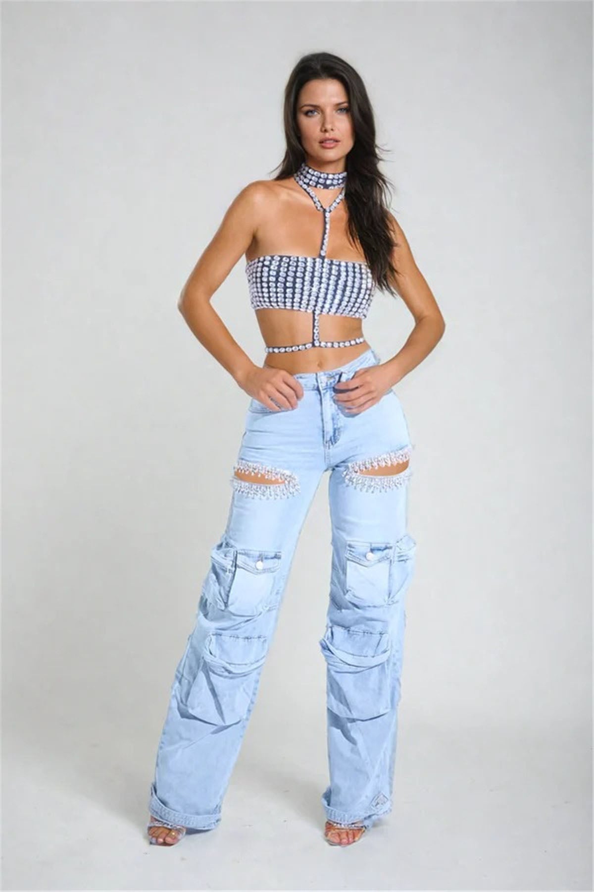 Amora™ Kesik Taşlı Kargo Jeanler