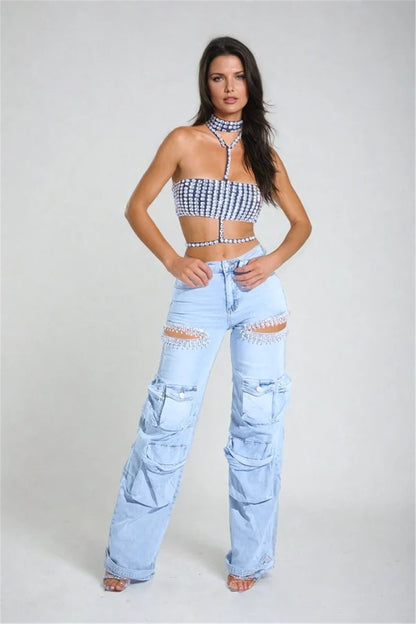Amora™ Kesik Taşlı Kargo Jeanler