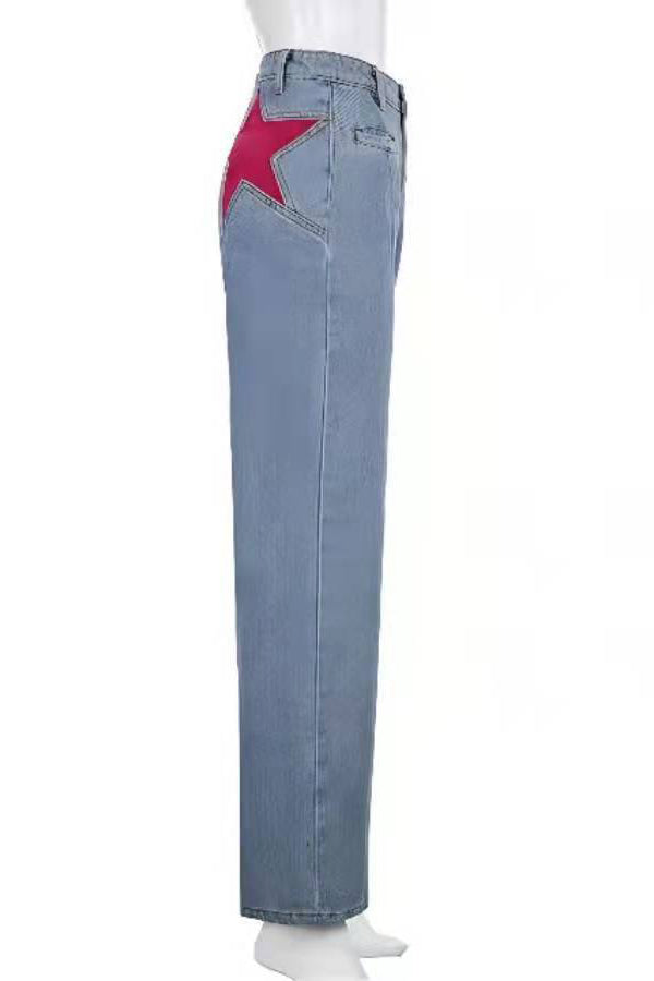 Amora™ Retro Orta Bel Geniş Paça Kot Pantolon