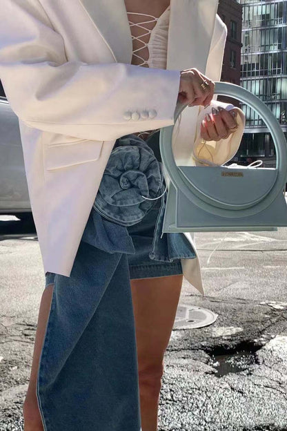 Amora™ 3D Güllerle Denim Mini Etek