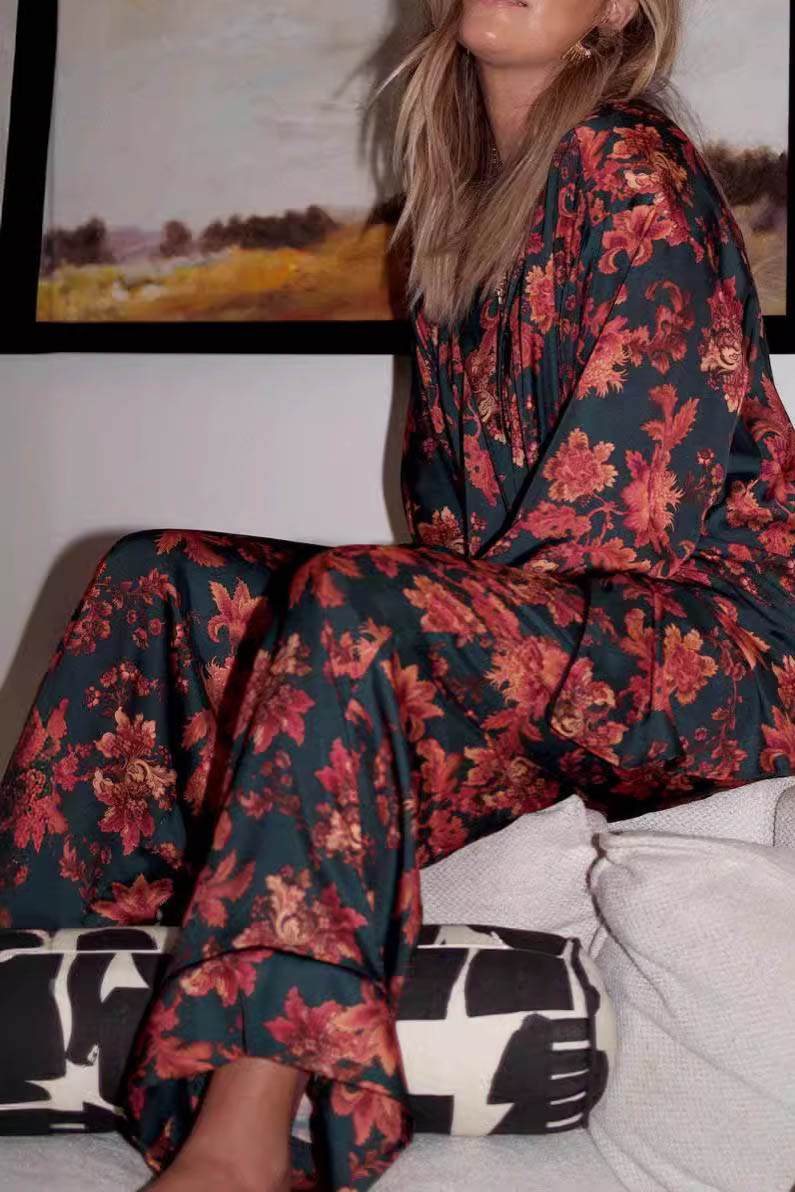 Amora™ Çiçekli Saten Pijama Takımı