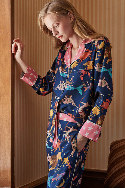Amora™ Mavi Takımyıldız Uzun Kollu Pijama Seti