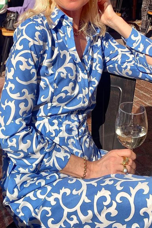 Amora™ Blue Vine Print Midi Jumpsuit