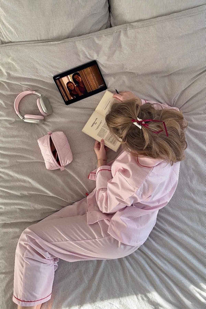 Amora™ Pembe Çizgili Kalp Pijama Takımı