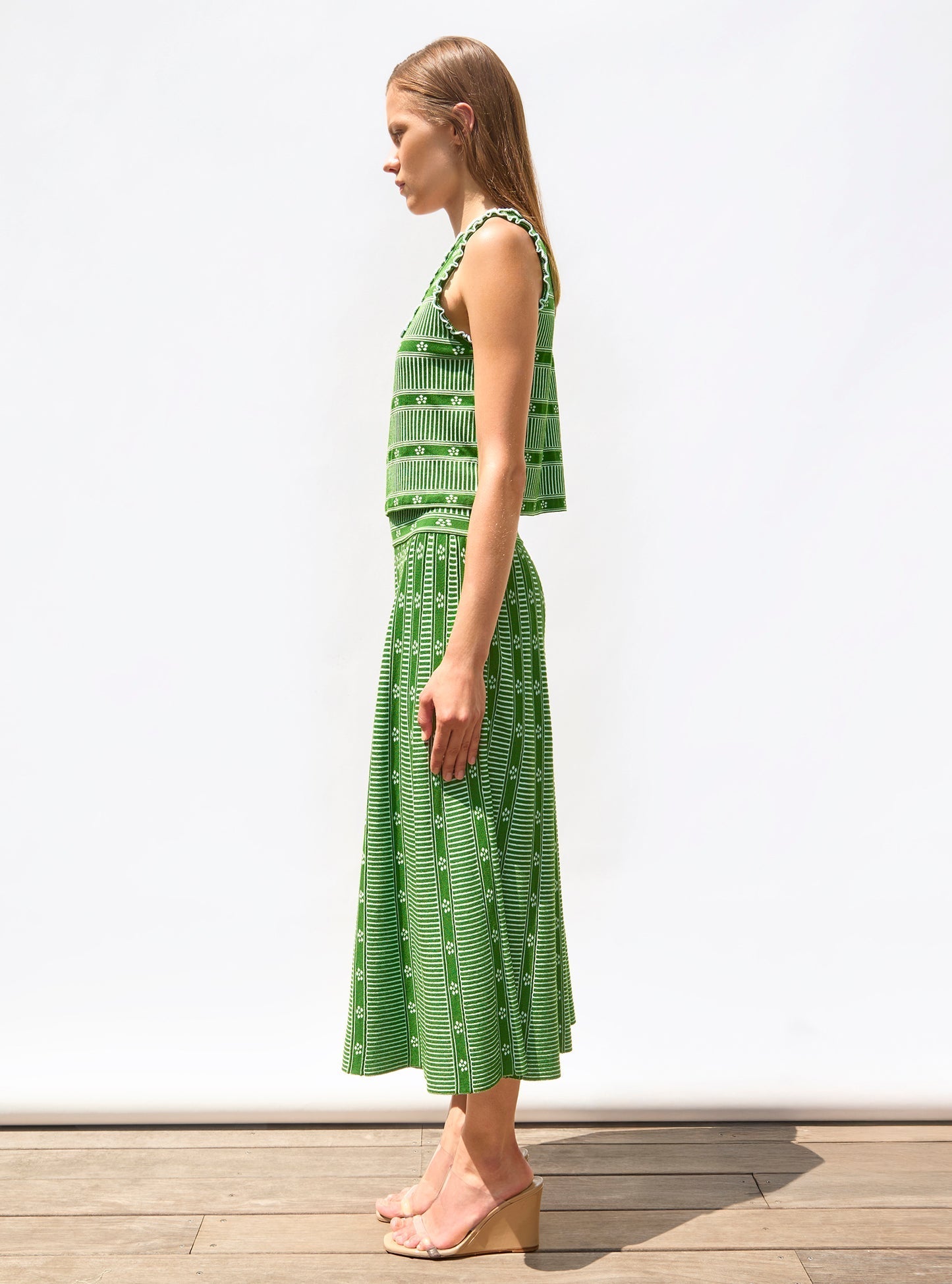 Amora™ Green Floral Jacquard Skirt