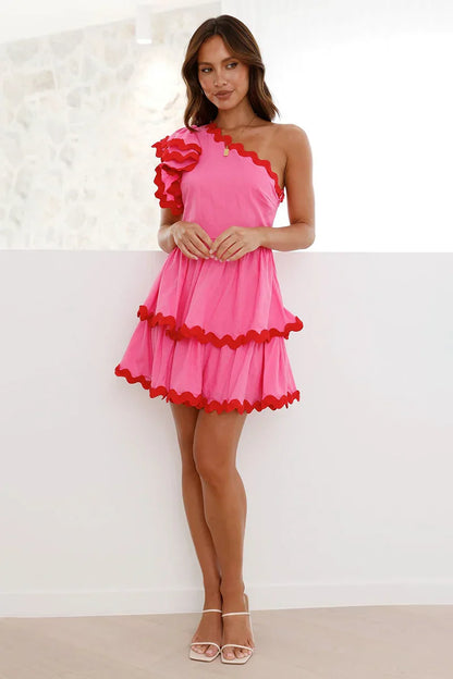 Amora™ Daisuke Mini Elbise - Pembe / Kırmızı