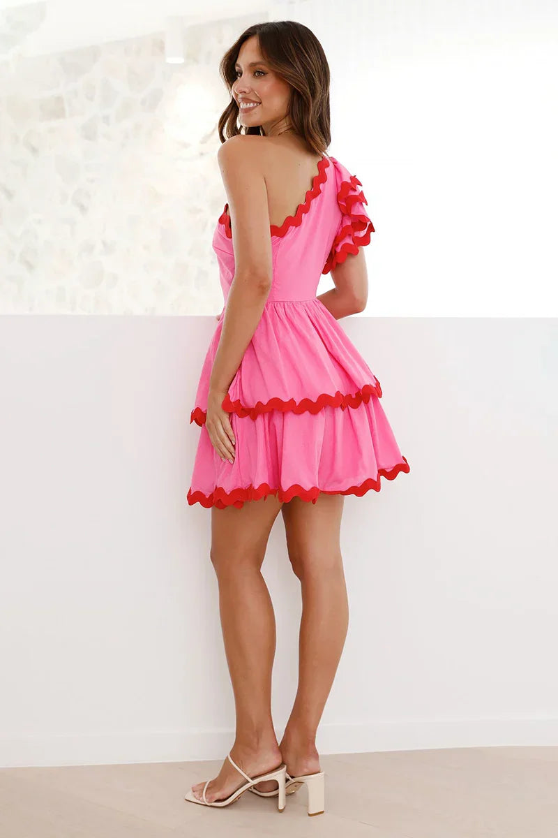 Amora™ Daisuke Mini Elbise - Pembe / Kırmızı