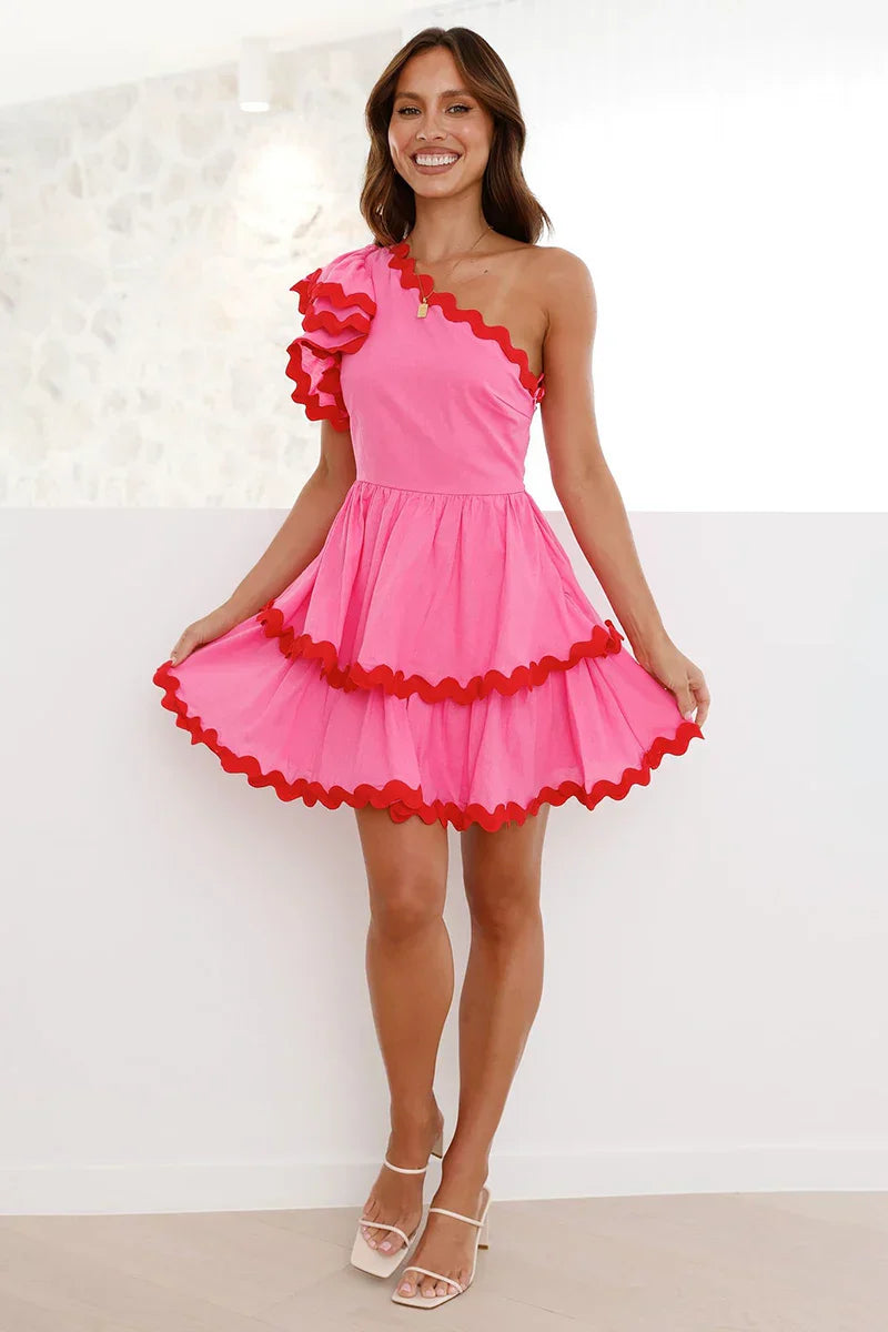 Amora™ Daisuke Mini Elbise - Pembe / Kırmızı