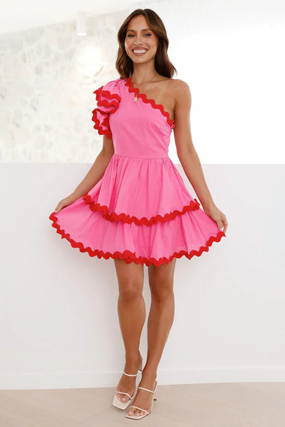Amora™ Daisuke Mini Elbise - Pembe / Kırmızı