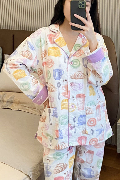 Amora™ Sütlü Çay ve Ekmek Desenli Pijama Takımı