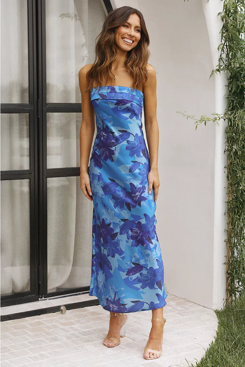 Amora™ Miya Maxi Elbise - Mavi Çiçekli