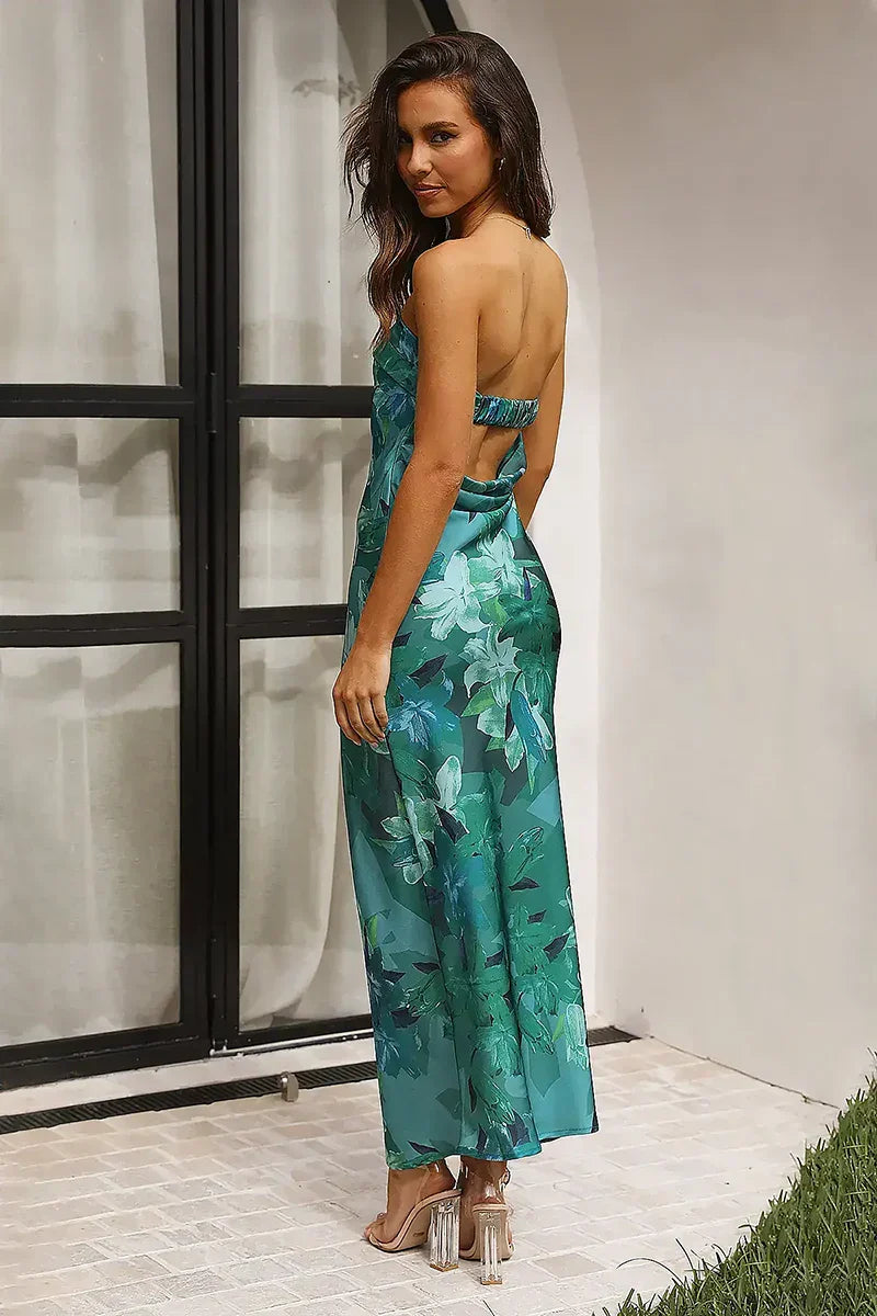 Amora™ Miya Maxi Elbise - Yeşil Baskı