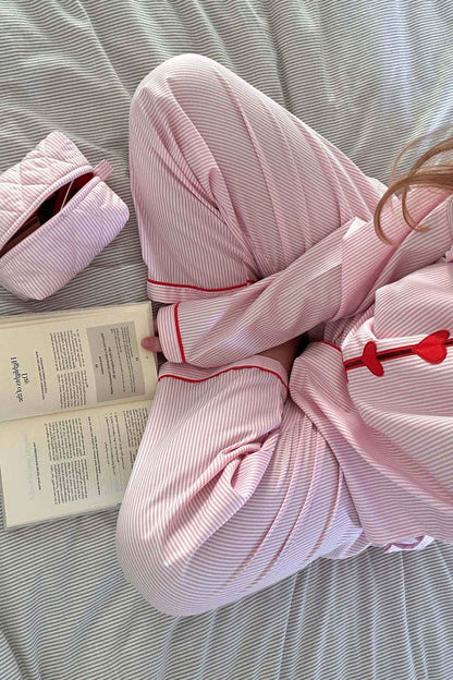 Amora™ Pembe Çizgili Kalp Pijama Takımı