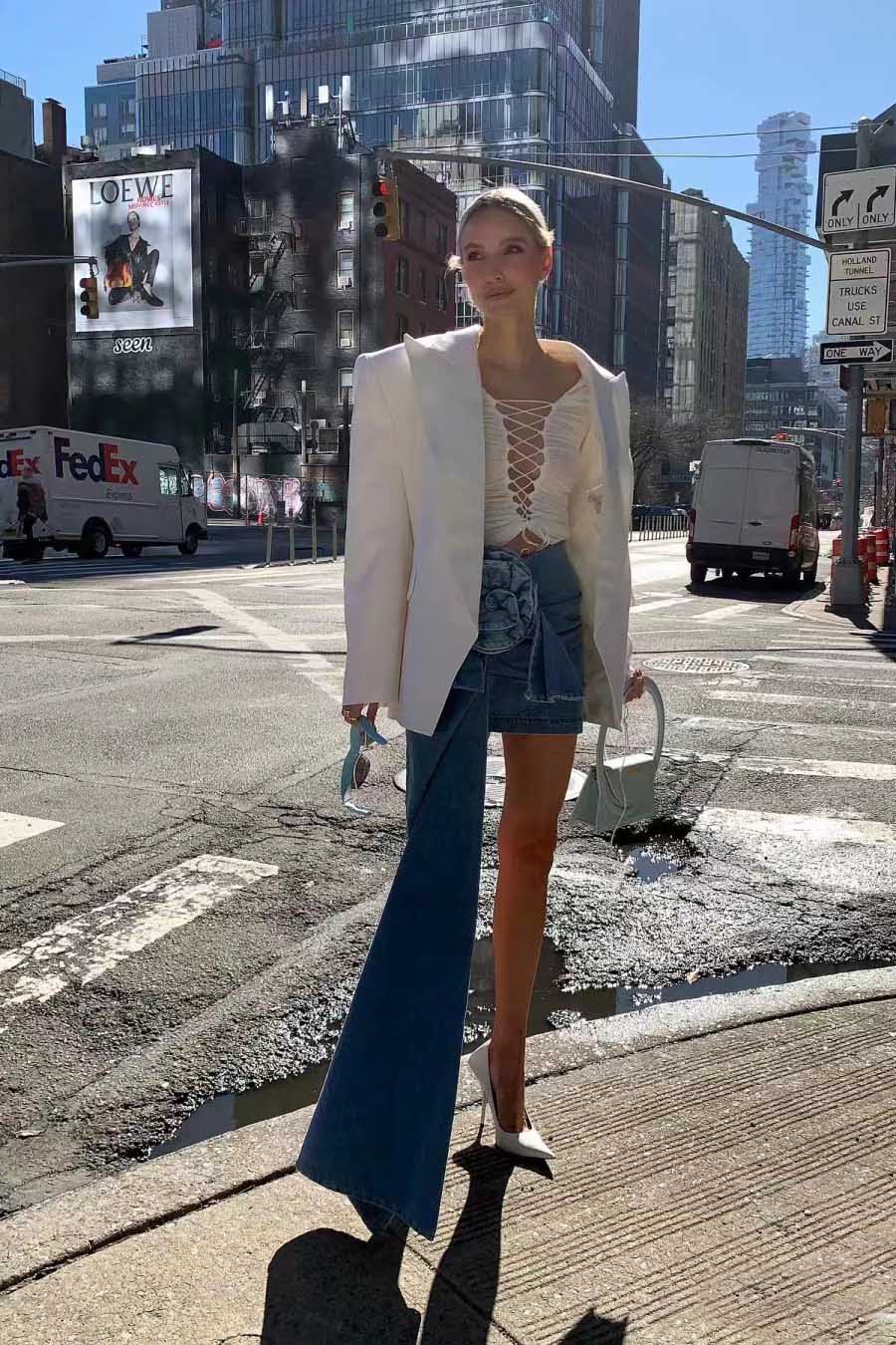 Amora™ 3D Güllerle Denim Mini Etek