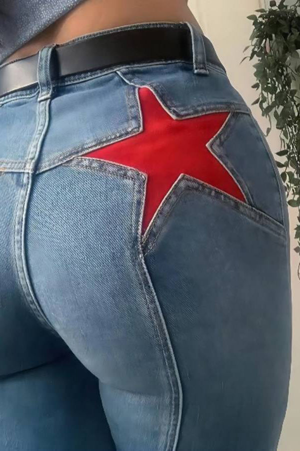 Amora™ Retro Orta Bel Geniş Paça Kot Pantolon