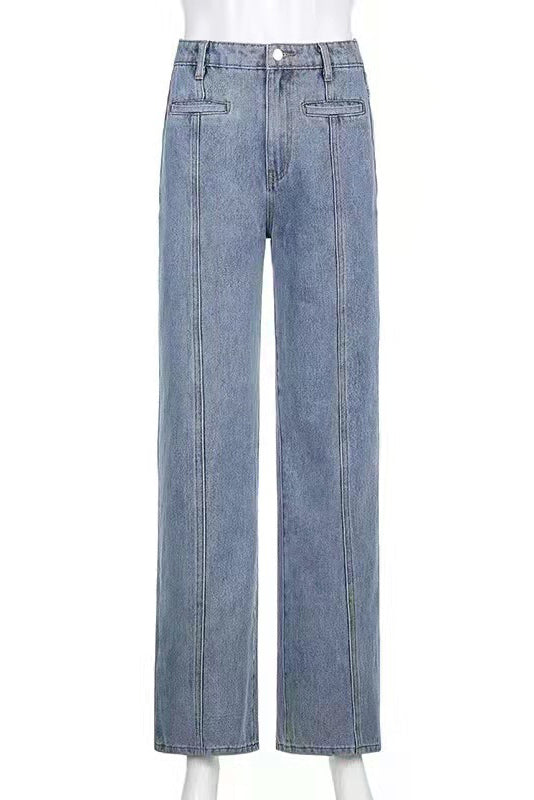 Amora™ Retro Orta Bel Geniş Paça Kot Pantolon