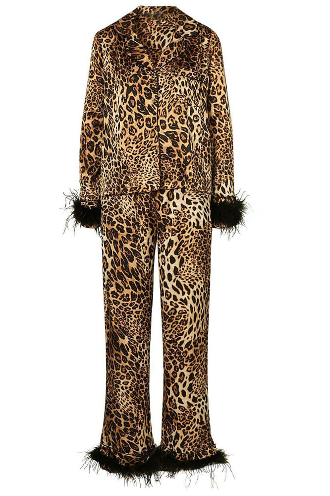 Amora™ Leopar Desenli Saten Pijama Takımı
