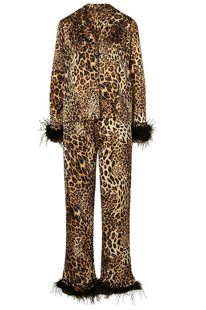 Amora™ Leopar Desenli Saten Pijama Takımı