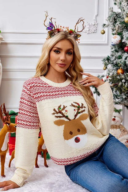 Amora™ Noel Yuvarlak Yaka İşlemeli Örgü Kazak