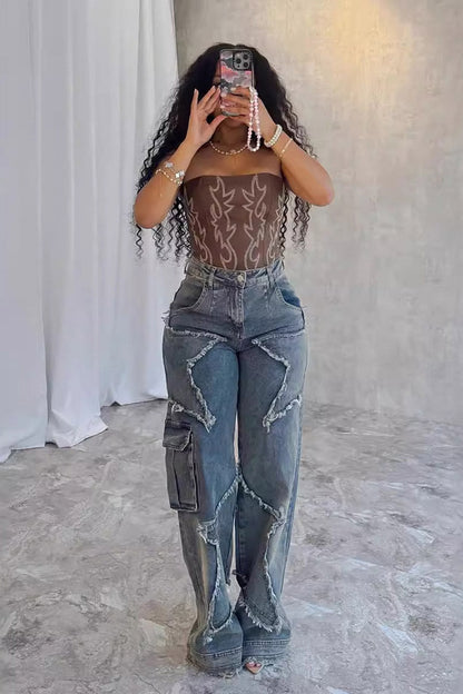 Amora™ Yıldız Püskül Fringe Geniş Paça Pantolon