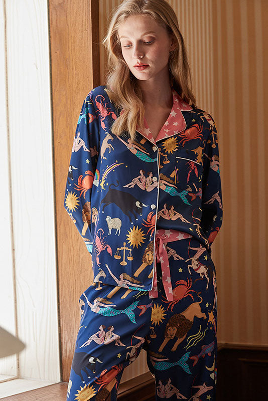 Amora™ Mavi Takımyıldız Uzun Kollu Pijama Seti