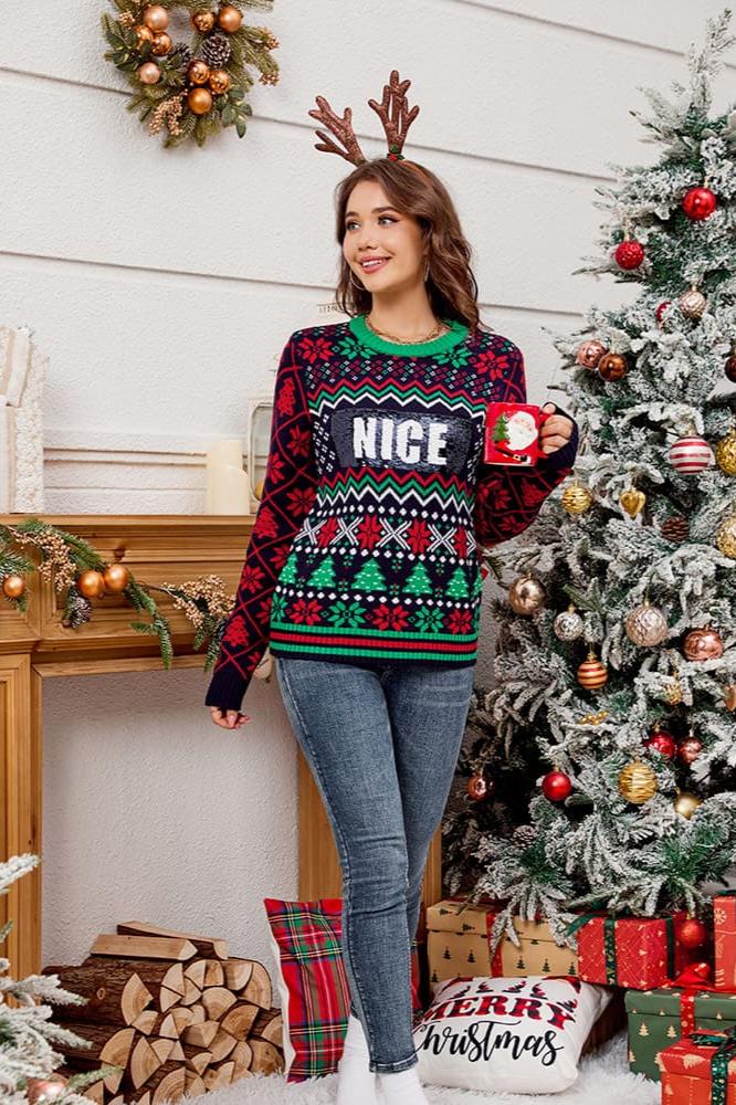 Amora™ Payet İşlemeli Noel Jakarlı Örme Kazak