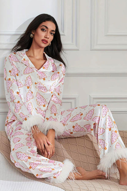 Amora™ Noel Çelengi ve Devekuşu Tüyü Pijama Takımı