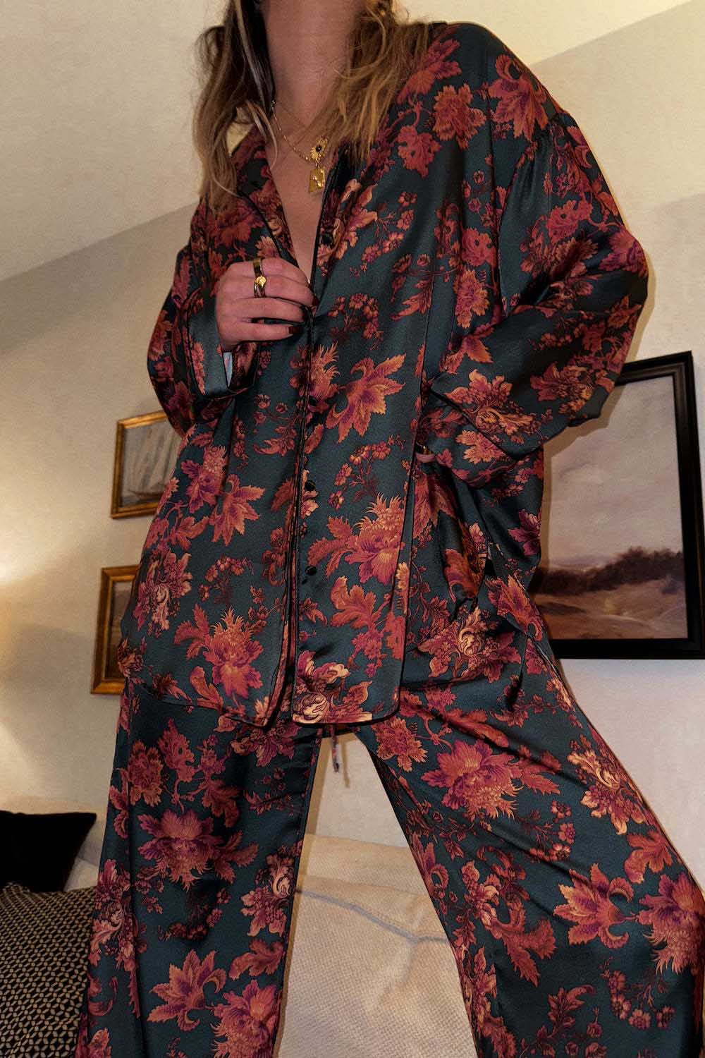 Amora™ Çiçekli Saten Pijama Takımı