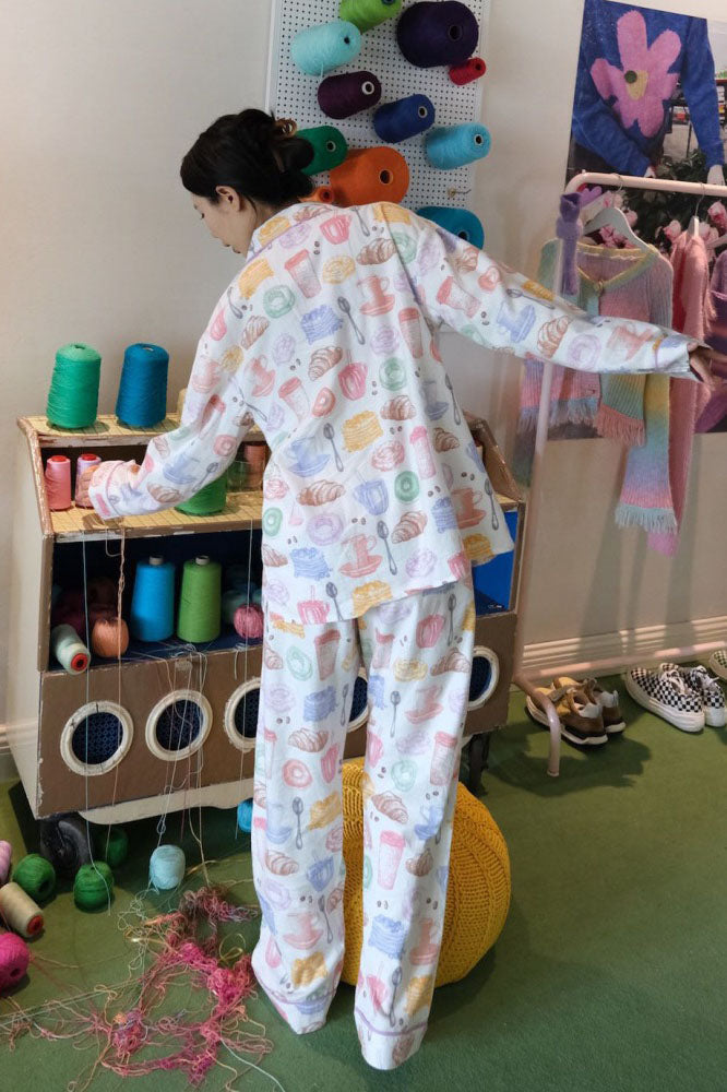 Amora™ Sütlü Çay ve Ekmek Desenli Pijama Takımı