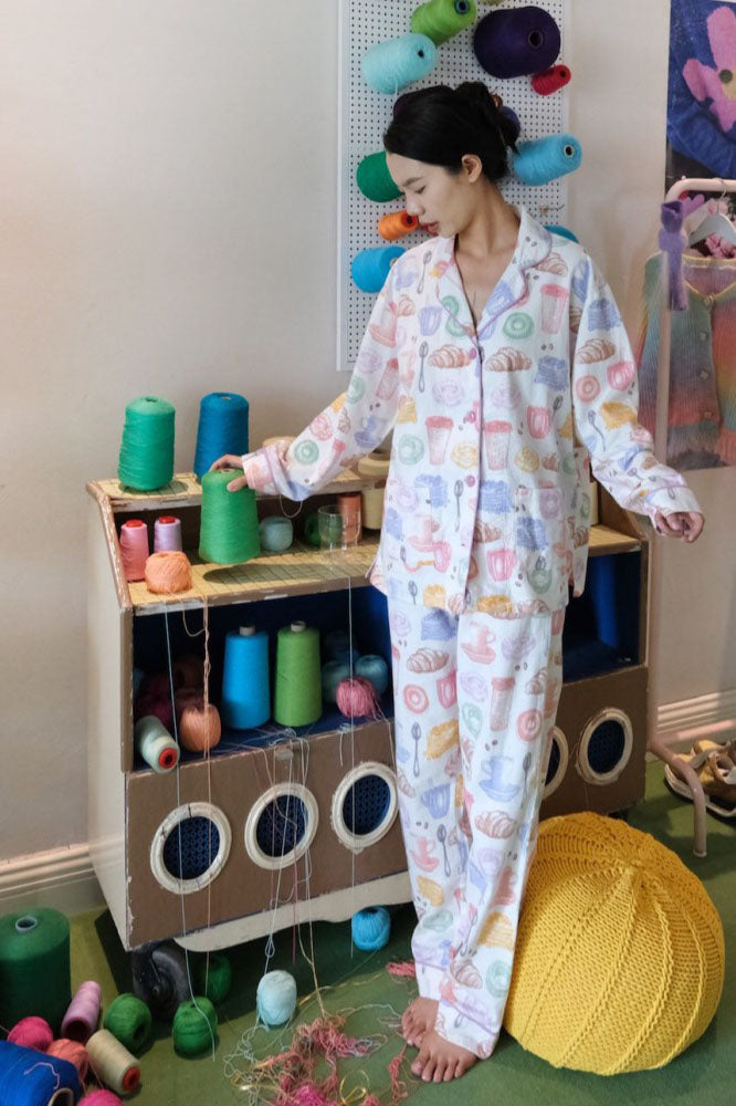 Amora™ Sütlü Çay ve Ekmek Desenli Pijama Takımı