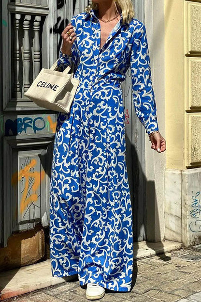 Amora™ Blue Vine Print Midi Jumpsuit