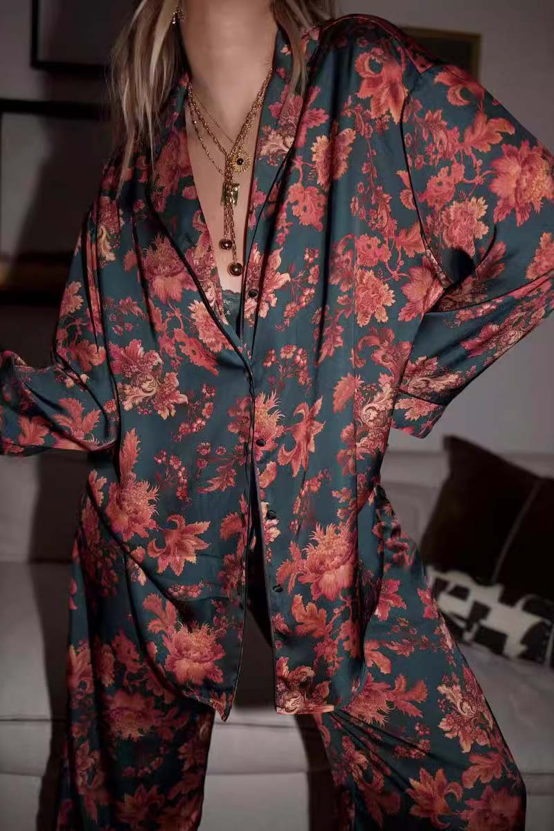 Amora™ Çiçekli Saten Pijama Takımı