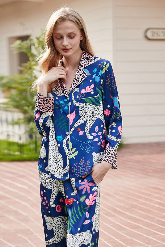 Amora™ Mavi Kar Leoparı Desenli Pijama Takımı