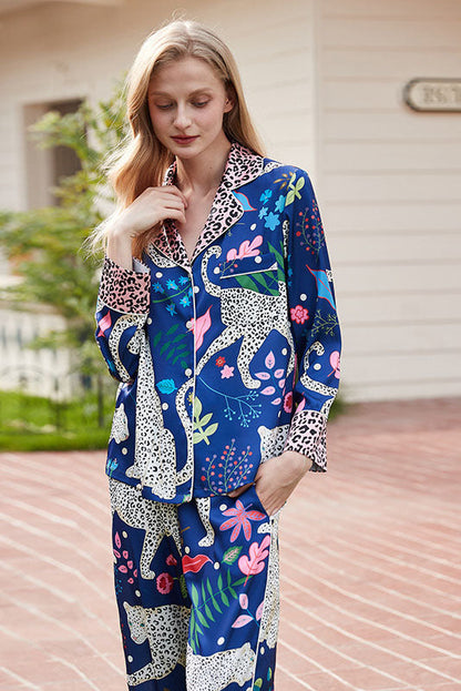 Amora™ Mavi Kar Leoparı Desenli Pijama Takımı