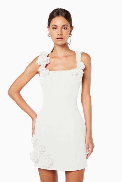 Amora™ Solid Color 3D Floral Strap Mini Dress