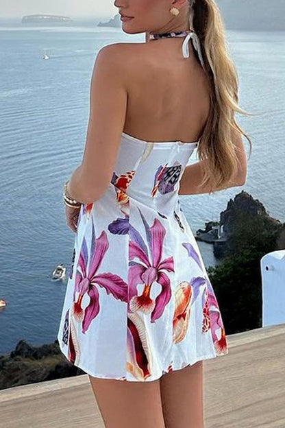 Amora™ Freya Mini Elbise - Deniz Kenarı Buketi